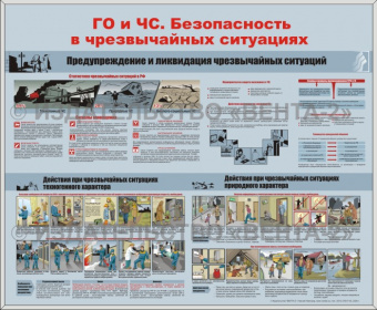 Стандартный стенд «ГО и ЧС. Безопасность в чрезвычайных ситуациях» (60 х 70 см) в металлической рамке